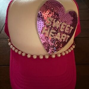 Sweet Heart Pink and White Sequin Cap